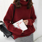 WYWM ka&scaron;miirist paks, t&auml;is kootud kampsun, naiste lihtne vabaaja kaelaga sviiter, naiste talvine avar soe džemper one size punane