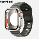 Silikoonrihm + &uuml;mbris Apple Watchi rihma jaoks 44 mm 45 mm 41 mm 40 mm karastatud klaasist kate iWatchi seeria jaoks 8 7 SE 6 5 3 44mm