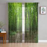 Roheline mets Loodus L&auml;bipaistvad kardinad Elutoa aken T&uuml;llkardinad Magamistoa K&ouml;&ouml;gi jaoks Kodukaunistus Voile kardinad W135 x H115cm x1
