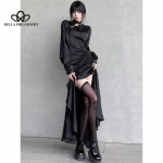 Uus Hiina seksikas k&otilde;rge l&otilde;hestatud disainiga Sense Niche Retro, kitsas v&ouml;&ouml;koht puusa, must plisseeritud ebaregulaarne pikkade varrukatega kleit S must