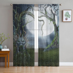 Horror Forest l&auml;bipaistvad aknakardinad elutuppa magamistuppa Moodsad Voile t&uuml;llkardinad Kangast kardinad k&ouml;&ouml;ki 135W x 114H(cm)