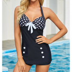 Naiste rippuva kaelusega ujumistrikoo Black Dots Print Bikiinid Tankini ujumistrikoo 5XL must