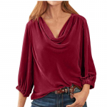Golden Velvet Pullover Pile Up kraega plisseeritud pikkade varrukatega naiste s&auml;rk Suur must roheline sinine lahtine pluus S burgundiapunane
