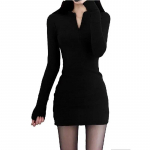 Must pikkade varrukatega kootud kleit Naiste Pullover, &otilde;huke, kitsas, seksikas puusa seelik, &uuml;hev&auml;rviline, lihtne vabaaja uus mood, kuum gooti S must