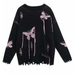 Must moeaugu tutid Naiste kampsun liblikas tikandid lahtiselt kootud pullover, pikkade varrukatega top Pull džemprid punk kevad s&uuml;gis s&uuml;gis S must