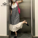 Pitsiga ruuduline kleit naiste suvine prantsuse stiilis elegantne vabaaja V-kaelusega varrukateta pikk kleit S