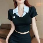 Moodne polokrae suvine T-s&auml;rk Puuvillane kootud Y2k polos&auml;rk Naiste vabaaja Harajuku Crop Top T&uuml;drukud Korea seksikad &otilde;hukesed T-s&auml;rgid S roosa