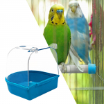 Bird Bath Box Hanging Tub Easy to Clean Pet Parrot Shower with Hooks for sinine
