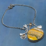 Natural Bumblebee Jasper, Citrine Gemstone 925 Sterling Silver Necklace 18 o2r67