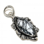 Natural Black Rutile Gemstone Handmade 925 Sterling Silver Pendant 2.25 q6a36