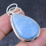 Natural Angelite Stone Gemstone Handmade 925 Sterling Silver Pendant 1.97 a8q77
