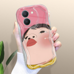 Armas koomiksimustriga kreemjas tekstuuriga korpus, lainelise servaga pehme silikoonkaanega telefoni&uuml;mbris Vivo jaoks Vivo S1 valge