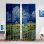 Starry Night Voile kardin Prinditud Van Gogh Stars Kunst dekoratiivsed &scaron;ifoonist t&uuml;llkardinad elutoa magamistoa k&ouml;&ouml;gi sisekujunduseks 1 PCS W100XH250cm&Rod Pocket