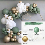 Balloon Garland Green Baby Shower Pulma S&uuml;nnip&auml;eva Kanapeo Dekoratsioon Pruudi du&scaron;&scaron; Roheline Valge Kroomiga Kuld Ballon 137tk/komplekt