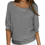 Naiste mood &uuml;hev&auml;rviline &uuml;mmargune kaelus, 3/4 varrukatega pullover, kootud s&auml;rgi topp S