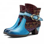 Ehtsast nahast Patchwork k&otilde;rged kontsad Retro reljeefsed k&auml;sitsi maalitud pumbad Mitmek&uuml;lgsed naiste kingad 36 sinine