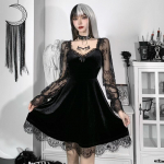 Gooti must minikleit pitsiga k&otilde;rge v&ouml;&ouml;kohaga kehakleit Y2K naiste vintage punk Harajuku Lolita riided XXL must