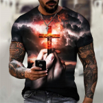 Kristlikud T-s&auml;rgid Suurem&otilde;&otilde;tmeline tees&auml;rk Gooti Jeesus Kristuse risti 3D-prindiga O-kaelusega topid Vintage hip-hop l&uuml;hikeste varrukatega meeste r&otilde;ivad XL