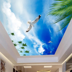 3D-foto laetapeet Sinine taeva kookosp&auml;hklipuu valge tuvi seinamaaling elutoa laesein kodukaunistuse tapeet 200 cm(W) x 140 cm(H)