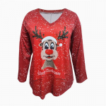 J&otilde;ulu Lumememme Print Naiste T-s&auml;rgid Naiste Topid Pikkade varrukatega V-kaelusega Pullover Naiste T-s&auml;rgid Naiste T-s&auml;rk XS punane