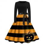 Naiste Halloween Print Flare Kleit Pikkade varrukatega O-kaelusega kleidid Peokleidid XL