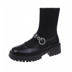 Naiste kingad S&uuml;gis Uued Kootud Hingavad Naiste Sokisaapad Korea mood Mary Jane Style Paksu tallaga saapad Zapatos 35