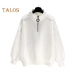 Unisex s&uuml;gistalvine dressipluus poolt&otilde;mblukuga poolk&otilde;rge kraega &uuml;hev&auml;rviline lahtine pullover, pikkade varrukatega elastsed k&auml;tised ja &auml;&auml;ris, spordikooli topp XXL valge