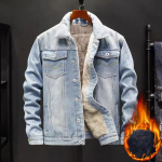 Plush Thicken Denim jakid Meeste Mood Talvine Vabaaja Solid Klassikalised lahtised Teksad Mantlid Meeste Br&auml;ndi Riided Meeste jakid M helesinine v&auml;rv