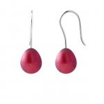 PERLINEA - Boucles d'Oreilles - V&eacute;ritables Perles de Culture d'Eau Douce Poires 7-8 mm Rouge Cerise - Or Blanc - Bijoux Femme