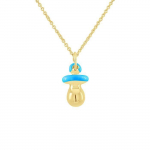 Pendentif Enfant - L&Eacute;A & ARTHUR - T&eacute;tine Bleu - Or Jaune 375 - &Eacute;mail Bleu - 15x6,5 mm