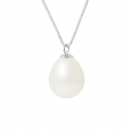 PERLINEA - Collier Perle de Culture d'Eau Douce AAA+ - Poire 9-10 mm - Blanc Naturel - Argent 925 Milli&egrave;mes - Bijoux Femme