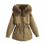Naiste soe pikk mantel karusnahast krae kapuutsiga jakk Slim Winter Parka Outwear M khaki