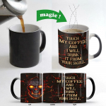 V&auml;rvi muutvad tassid Touch My Coffee Kruus 11 untsi 3D Fire Skull must keraamiline kohvikruus Halloweeni kingitus kruus M&auml;ngija abikaasa teetass 301-400ml lilla