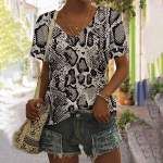 Snake Printing T-s&auml;rgid V-kaelusega naiste seksikas Leopard Digiprintiga T-s&auml;rk 3D l&uuml;hikeste varrukatega moodne naiste topp S