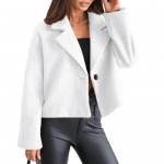 Naiste villane jope Ujutatav krae &uuml;hev&auml;rviline &uuml;he n&ouml;&ouml;biga suletav mantel lahtine l&uuml;hike t&uuml;&uuml;p termiline pikkade varrukatega pendelr&auml;nne tutvumine kevad s&uuml;gis talv S valge