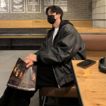 Hooded Leather Jacket Men's Spring New Loose Top Korean Style Trendy Leather Jacket M must