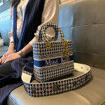 Retro tr&uuml;kiga naiste &otilde;lakott Saja tuhande linnu ruuduline t&uuml;drukute k&auml;ekott V&auml;ike ruudukujuline kott Moodne nahast t&uuml;drukute crossbody