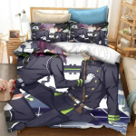 3D Prindiga Anime Seraph of the End Mikaela Hyakuya Voodipesukomplekt Poisid T&uuml;drukud &Uuml;heinimesevoodi Kuninganna Suurus Tekikott Padjap&uuml;&uuml;r Voodi Lapsed T&auml;iskasvanud 70x133cm 2pcs gray