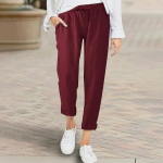 Naiste puuvillase ja linase segu p&uuml;ksid, suvised laia s&auml;&auml;rega vabaaja lahtised n&ouml;&ouml;riga Palazzo p&uuml;ksid taskutega L must