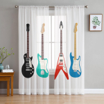 Kitarr Bass Jazz Muusika Klassikaline Valge L&auml;bipaistvad Kardinad Elutoa Kaunistuseks Akna Kardinad K&ouml;&ouml;gi T&uuml;ll Voile Kardinad W135 x H215cm x2