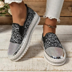Loafers Platvorm Lamedad Rhinestone Mood Naiste jalan&otilde;ud Naiste l&otilde;uendjalatsid vabaaja n&ouml;&ouml;riga madalad k&otilde;rged &uuml;laosaga Zapatillas De Mujer 35 must