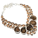 Natural Ammonite Fossil,Morganite Gemstone 925 Sterling Silver Necklace 18 t6e31