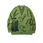 S&uuml;gisese suuruses kampsun meestele Kootud dinosaurus kampsun Streetwear L&otilde;tv mees naiste mantel Kritseldatud hip-hop muster Talvine XXL beige