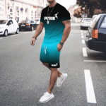 Suvine kuumm&uuml;&uuml;k meeste 3D meeste gradient&uuml;likond moodne vabaaja meeste l&uuml;hikeste varrukatega T-s&auml;rk + l&uuml;hikesed p&uuml;ksid kaheosaline spordir&otilde;ivaste komplekt L