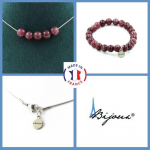 Pierres et Min&eacute;raux. Parure bijoux Bracelet Collier 5 Perles L&eacute;pidolite 8 mm. Chaine en Taille personnalisable.
