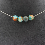 Pierres et Min&eacute;raux. Collier 4 perles Jaspe bleu orange 8 mm. Chaine en acier inoxydable Collier femmes, hommes. Taille personnalis