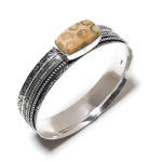 Natural Fossil Coral Gemstone Handmade 925 Sterling Silver Cuff Bangle 7.5 q4p55