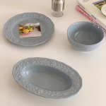 Prantsuse minimalistlik reljeefne lille- ja linnutaldrik kreemikaskollane lauan&otilde;u, keraamiline taldrik, riisikausi komplekt, ovaalne supitaldrik 5inches bowl