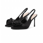 Naiste Kingad Satin Lillega Stiletto K&otilde;rged Kontsad Seksikad Slingback &Ouml;&ouml;klubi Peo Terava Otsaga Sandaalid Mules 35