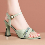 Tursked k&otilde;rge kontsaga kalasuu sandaalid &Uuml;he joonega rihmaga pandlaga sandaalid krokodillimustriga litrid kaunistus naiste k&otilde;rge kontsaga sandaalid 36 heleroheline v&auml;rv